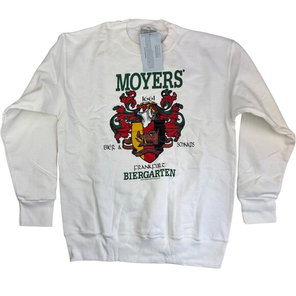 90s MOYERS' Biergarten Deutschland White Sweatshirt Beer & Schnaps Size L - Picture 1 of 10